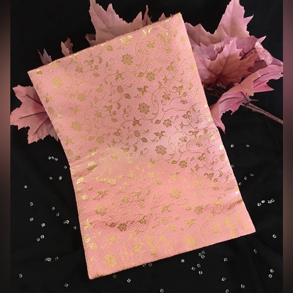 Fabric Book Sleeve/ Cover With Pink And Gold Flower Print - Picture 2 of 8